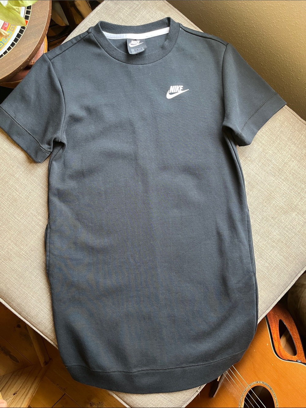 Nike Sportswear Tech Fleece Black T-Shirt Dress with Pockets XS